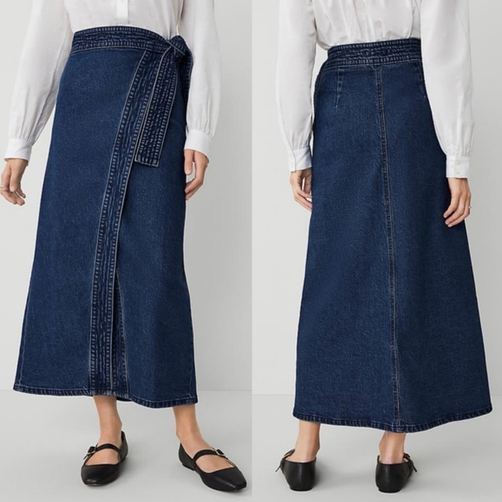 Ann Taylor Blue Denim Midi Skirt